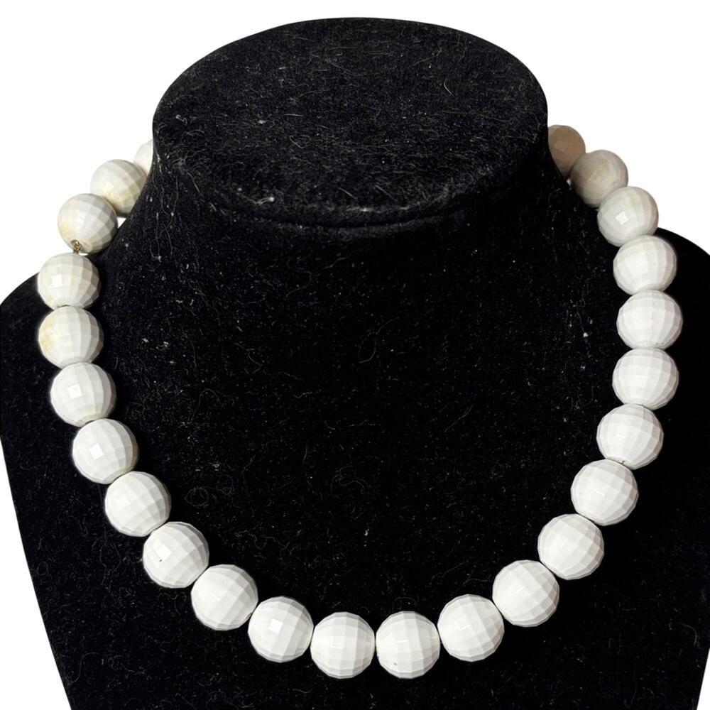 Vintage Monet White Faceted Bead Necklace Signed Statement Choker